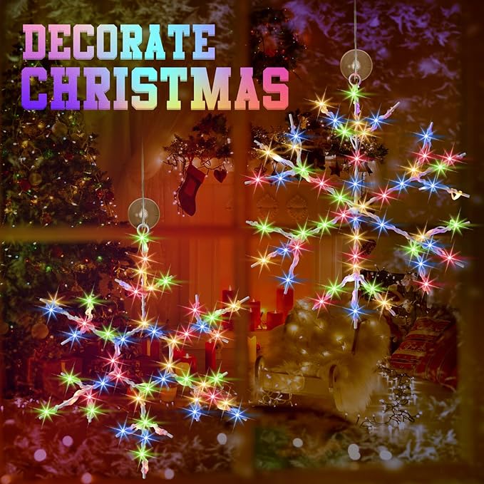 Tuanse 8 Pcs Christmas Silhouette Window Lights Christmas Snowflake Lights with Remote Control LED Lighted Snowflake Decorations Xmas for Window Wall (Colorful)