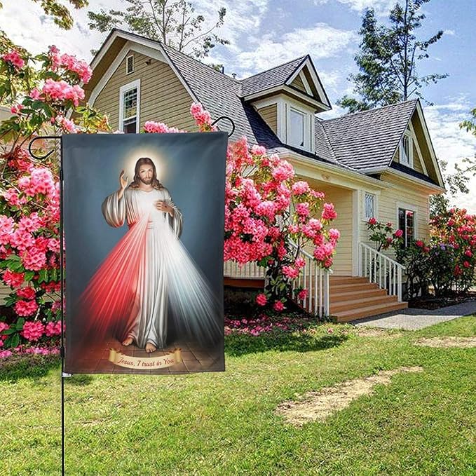 YISHOW Divine Mercy Garden Flag Double Sided Vertical Religious Faith Jesus Christian House Flags Yard Signs Outdoor Decor 12.5"X18"
