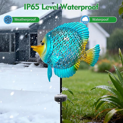 HONGLAND Solar Pathway Lights, Outdoor Solar Powered Garden Lights with Warm Yellow LED, Metal Fish Design Stake for Lawn, Yard, Patio and Landscape Decoration (Waterproof)