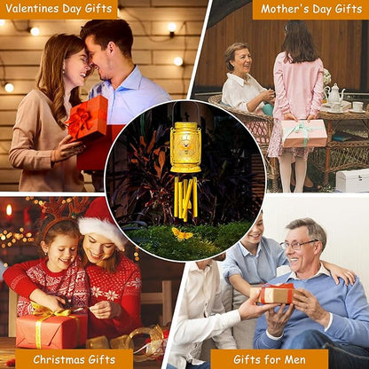2 Pack Solar Bee Wind Chimes for Outside for Mom Women Grandma,Solar Bee Mason Jar Wind Chime Light Unique Hanging Wind Chimes Outdoor,IP65 Waterproof, for Yard Garden Terrace