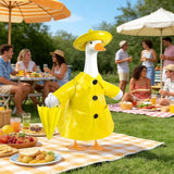 3 Pcs/Set Raincoat Porch Goose Outfits, Summer Lawn Goose Statue Raincoat Costume, Yard Goose Clothes Raincoats Umbrella Hat Outfit for 23" Statue Patio Garden Decoration Yellow