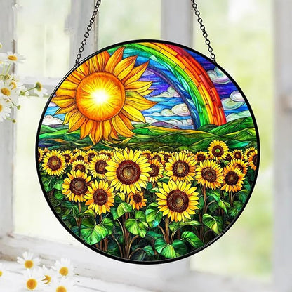 Sunflower Stained Glass Suncatcher Window Hanging Decor, Christmas, Mother's Day, Birthday Sunflower Gifts for Women Adults, Friends Sisters Teachers, Home Decorations for Window Kitchen Garden Patio