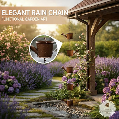 Metal Watering can Rain Chain for Gutters, Rust Resistant Outdoor Rain Catcher, Perfect for Heavy Rain, Indoor/Outdoor Decoration, Dark Bronze Finish