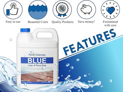 Blue Lake and Pond Dye - One Gallon of Professional Lake & Pond Dye - Treats Up to 1 Acre - Royal Blue Color - Safe for Fish, Wildlife, Pets & Children