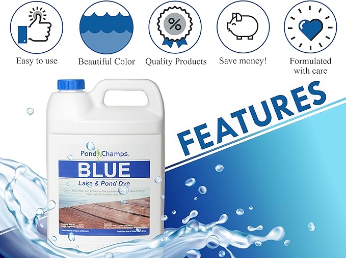 Blue Lake and Pond Dye - One Gallon of Professional Lake & Pond Dye - Treats Up to 1 Acre - Royal Blue Color - Safe for Fish, Wildlife, Pets & Children (Pack of 2)