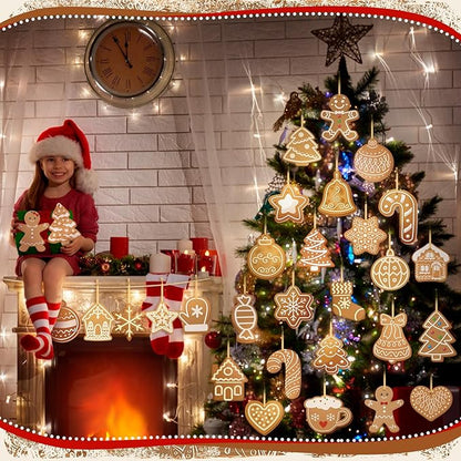 Rtteri 30 Pcs Christmas Gingerbread House Decorations Bulk 5 x 6 Inch Double Sided Snowflake Gingerbread Candy Canes Plastic Hanging Ornaments for Xmas Tree Yard Porch Lawn Holiday Decorations