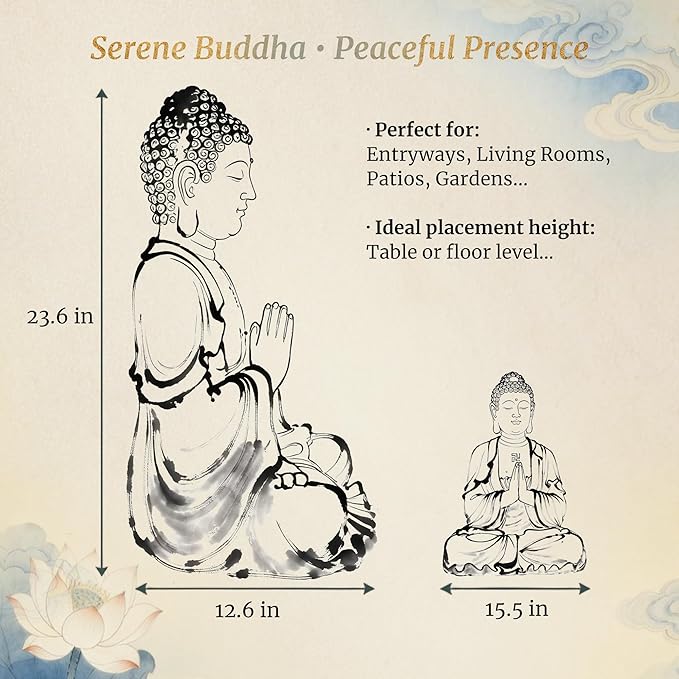 Sculptures Buddha Statue, Garden Statues 23.6 Inch Tall, Large Magnesium Oxide Praying Buddha Sculpture Indoor & Outdoor, Spiritual Statue for Home Decor Yard Porch Patio, White