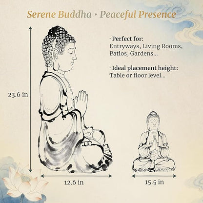 Sculptures Buddha Statue, Garden Statues 23.6 Inch Tall, Large Magnesium Oxide Buddha Sculpture Indoor & Outdoor, Statue for Home Decor Yard Porch Patio, Dark Gray with Gold Accents