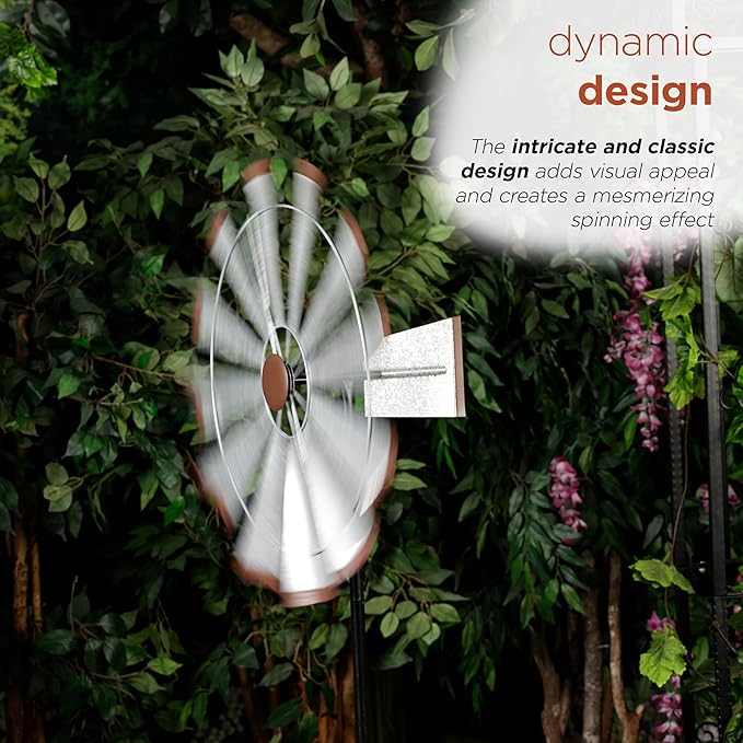 Alpine Corporation 85" Tall Outdoor Metal Wind Spinners, Large Kinetic Windmill, Outdoor Decor, Silver
