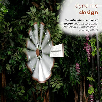 Alpine Corporation 85" Tall Outdoor Metal Wind Spinners, Large Kinetic Windmill, Outdoor Decor, Silver