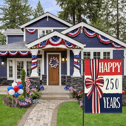 250 Years America Anniversary Garden Flag, Double-sided HAPPY 250 YEARS Patriotic 4th of July Yard Sign for Outdoor Independence Day Decoration