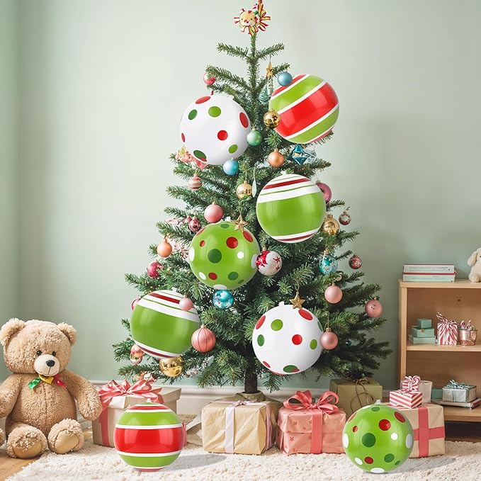 Christmas Inflatable Outdoor Decorations Christmas Balls Blow Ups Decorations Set of 8 PVC Colorful Green Red White Xmas Yard Decor Hanging Ornaments for Party Indoor Outdoor Garden Lawn Decor
