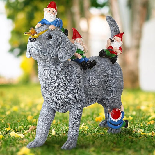 Chunful Dog and Gnome Garden Statues for Outside Decor with Butterfly Funny Yard Decorations Home Indoor Outdoor Patio Lawn Ornaments Housewarming Birthdays Gifts for Women Mom Grandma, 10.62 Inch
