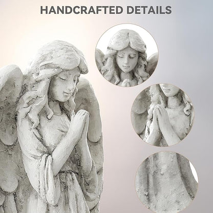 Praying Angel Statue for Outdoor Garden, 26.4 Inch Large Heavenly Memorial Sculpture,Durable MGO Stone Standing Angels for Yard, Patio or Cemetery Decor,Offering Comfort & Peace, Antique White
