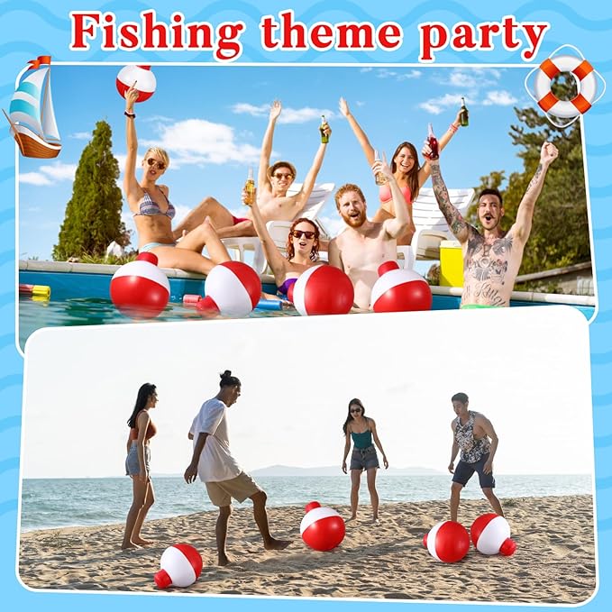 Jetec 6 Pcs 12 Inch Inflatable Fishing Bobber Balloons Decorations Outdoor Inflatable Red White Hanging Ornaments for Fishermen Birthday Party Yard Decoration Party Favors Supplies