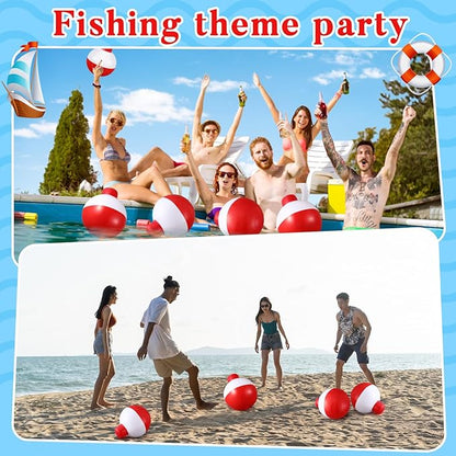 Jetec 6 Pcs 12 Inch Inflatable Fishing Bobber Balloons Decorations Outdoor Inflatable Red White Hanging Ornaments for Fishermen Birthday Party Yard Decoration Party Favors Supplies