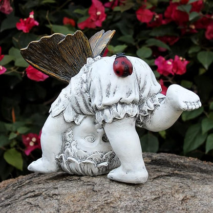 Suyorpe Fairies for Fairy Garden Solar Decor - Fairy Figurines Resin Outdoor Statues Ornaments with Light up Ladybug for Patio,Lawn,Yard,Porch,Outside Angel Gifts