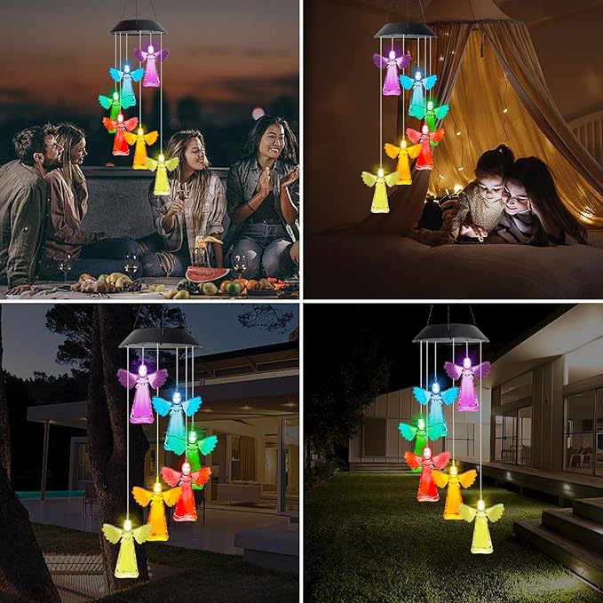 MorTime 28" LED Solar Wind Chime, Color Changing Solar Angel Wind Chimes Mobile Hanging Wind Chime for OutsideHome Garden Decoration
