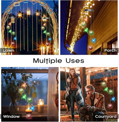VIHOSE Solar Wind Chimes Lights Outdoor, Color Changing Hanging Solar Wind Chime, Hummingbird Moroccan Ball Mobile LED Lights for Outside Garden Yard Patio Decor, Waterproof