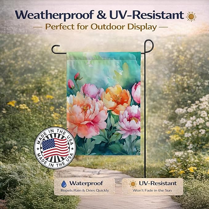 Caroline's Treasures Indiana Peonies in Watercolor Garden Flag Mailbox Flag Decorative Yard Flag Banner Outside Patio Artwork Yard Flower Beds, Garden Size, Multicolor