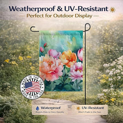 Caroline's Treasures Indiana Peonies in Watercolor Garden Flag Mailbox Flag Decorative Yard Flag Banner Outside Patio Artwork Yard Flower Beds, Garden Size, Multicolor