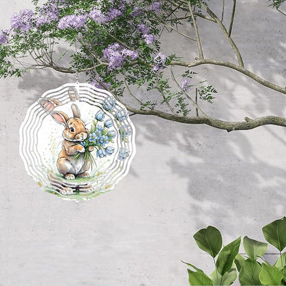 Easter Bunny Wind Spinner Easter Day Gifts 3D Metal Kinetic Hanging Wind Sculpture Spinners for Yard and Garden Indoor Outdoor Window Easter Rabbit Yard Art Garden Decoration 8 Inch (Bunny 8)