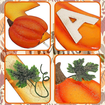 Juegoal 4 Pcs Fall Decorative Garden Stakes, 24.8 Inch Letter Fall Metal Yard Sign with Pumpkins, Outdoor Art Stake for Thanksgiving Decorations Fall Autumn Harvest Patio Lawn Walkway, Style B