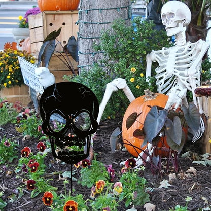 Halloween Decorations Outdoor, Metal Skull Decorative Garden Stakes for Halloween Decor, Metal Yard Signs for Outside Garden Lawn Porch Party Decorations