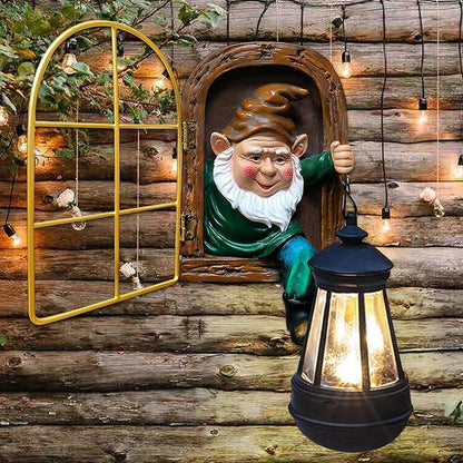 Garden Gnomes Decor Outdoor Statue - Christmas Gnome Decorations with Solar Lights Whimsical Elf Out The Door Tree Hugger Garden Statues Tree Face Gnomes Yard Art for Patio,Fence,Lawn Gnomes Ornament