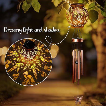 Round Lantern Wind Chimes-Hummingbird，Handcrafted Garden Art with Melodic Tones, Weather-Resistant Metal Wind Chime for Outdoor Patio, Porch, and Garden Decor, for Nature Lovers