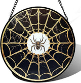 Stained Glass Window Hanging - Black Gold Spider Suncatcher for Door Terrace Garden Home Decor Halloween Sun Catcher Christmas Birthday Gifts for Lovers Women Men Dad Mom Nana 6.3 in