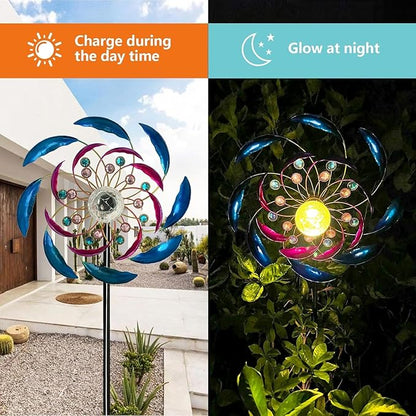 46" Wind Spinners for Yard and Garden with Solar LED Light, Metal Kinetic Wind Spinner Outdoor Decor, Wind Sculpture Yard Art Decorations for Patio, Lawn & Garden