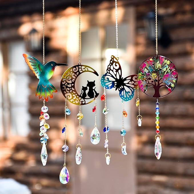 Moon Crystal Suncatcher, Hanging Garden Suncatchers, Crescent Moon Crystal Decoration for Window & Garden, Decorative Hanging Ornament