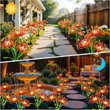 Solar Garden Flower Lights Outdoor,4 Pack Orange Spider Lily Lights with Glowing Stems,Waterproof Fall Decor Solar Yard Decor for Patio Lawn Pathway,Thanksgiving Garden Gifts for Women Mom Grandma