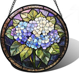 DASTOLL Stained Glass Window Hanging, Hydrangea Flowers Sun Catchers Diamond Glass Panel Hangings Plant Suncatcher Decor for Birthday for Women, Men, Wife, Aunt, and Mom 6.3 in