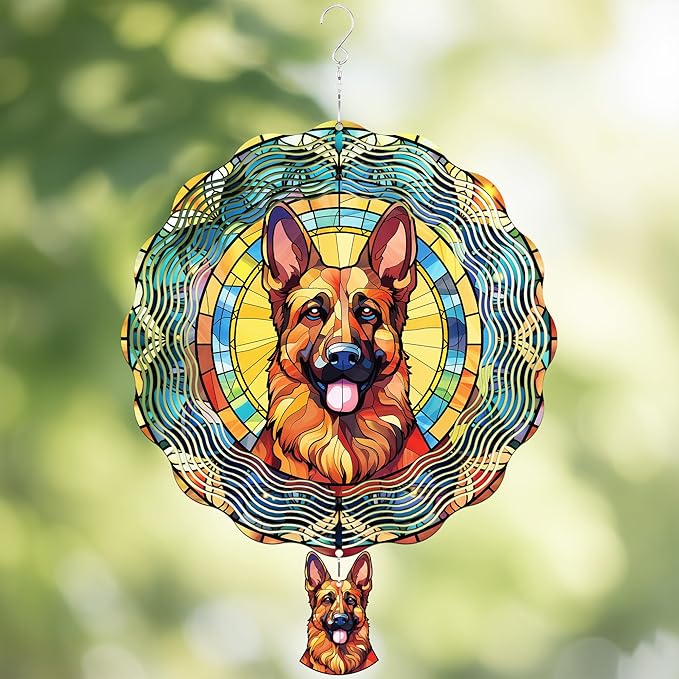 Metal Wind Spinners Outdoor - German Shepherd Gifts for Women Men 3D Stainless Steel Hanging Decor Patio Yard Swivel Sculpture Kinetic Art Ornaments Birthday for Dog Lover