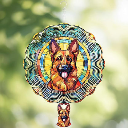 Metal Wind Spinners Outdoor - German Shepherd Gifts for Women Men 3D Stainless Steel Hanging Decor Patio Yard Swivel Sculpture Kinetic Art Ornaments Birthday for Dog Lover