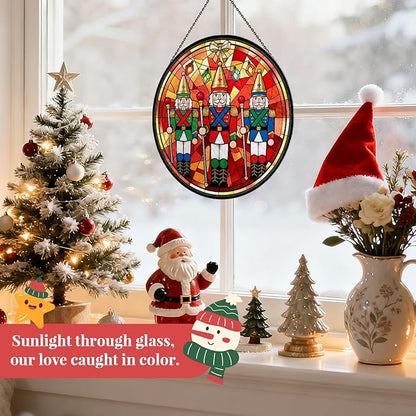 Christmas Tree Stained Glass Window Hanging, 7.9" Colorful Xmas Tree Sun Catcher Glass Panel with Chain, Christmas Trees Decor Handmade Suncatchers Xmas Gifts for Women Sister BFF