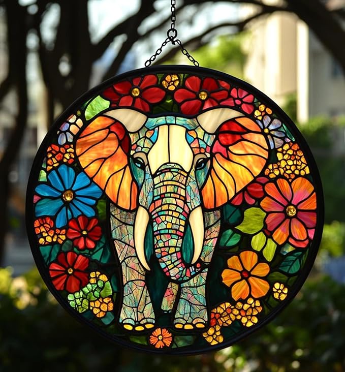Elephant Hippie Acrylic Suncatcher Catchers for Windows Indoor Hanging Decorations Outdoor Window Decor Suncatcher