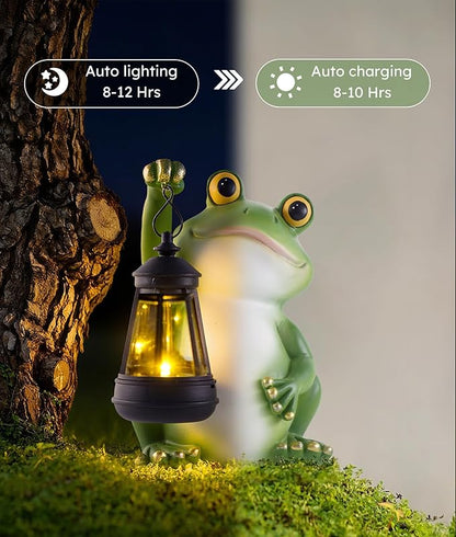 Vuees Solar Frog Garden Statue Light, Outdoor Waterproof Decorative Lantern Figurine, Cute Yard Art for Garden Patio Pond Balcony Porch Decor, Housewarming & Gardening Gifts for Women Grandma Mom