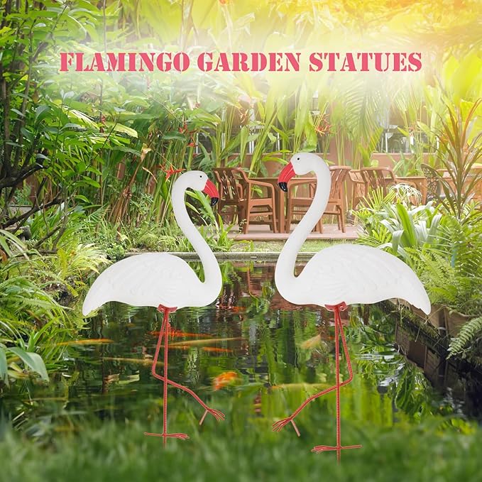 Galashield White Flamingo Yard Decorations Pack of 2 Flamingo Decor Ornaments for Outdoor Lawn and Garden