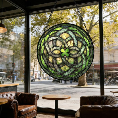 DASTOLL Stained Glass Window Hanging, Abstract Green Clover Sun Catchers Colorful Glass Panel Bless Suncatcher Decor for Birthday for Women, Men, Wife, Aunt, and Mom 14.9x14.9 in
