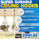 [UPGRADED] 200LBS 8Pcs Round Ceiling Hooks with Firmly Rotatable Button, Black Wall Mount Metal Hangers for Hanging Hanging Plants, Bird Feeder, Lantern, Lights, Wind Chime, Indoor Outdoor Decor
