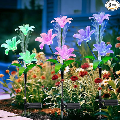 Solar Garden Lights Waterproof 3 Pack Solar Lights Outdoor Decorative 7 Color Changing Double Jellyfish and Lily Flower Garden Decor Yard Christmas Pool Outdoor, Mother's Women