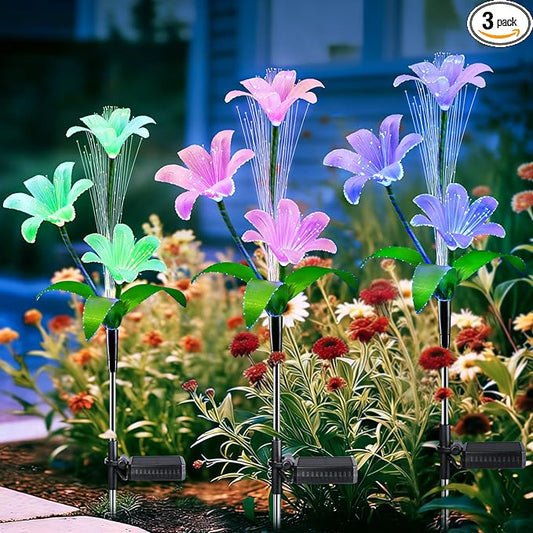 Solar Garden Lights Waterproof 3 Pack Solar Lights Outdoor Decorative 7 Color Changing Double Jellyfish and Lily Flower Garden Decor Yard Christmas Pool Outdoor, Mother's Women