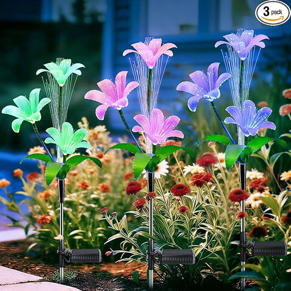 Solar Garden Lights Waterproof 3 Pack Solar Lights Outdoor Decorative 7 Color Changing Double Jellyfish and Lily Flower Garden Decor Yard Christmas Pool Outdoor, Mother's Women