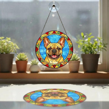 Stained Glass Dog Memorial Suncatcher,French Bulldog Window Hanging,Sympathy Gifts for Pet Loss,7.9 inch/20 cm Home and Garden Decor for Dog Lovers