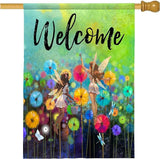 Welcome Garden Flag 28 X 40 In Outdoor Summer Spring Fairy Flowers Dragonfly Floral Mini Yard Flag House Flags Farmhouse Sign For Home Garden Decoration Banner