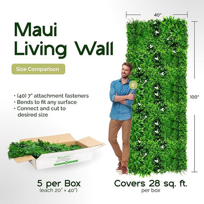 NatraHedge 20''X40'' Artificial Maui Living Wall Grass Wall Decor, 5Pcs (28SqFt) Hedge Leaf Grass Panels for Indoor, Outdoor, Garden and Balcony Privacy Fence Screen