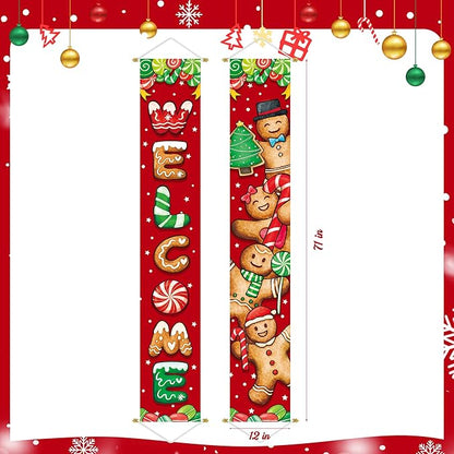 Ivenf Christmas Decorations Outdoor Yard: Cute Gingerbread Man Front Porch Sign Set, Hanging Red Brown Welcome Door Banner Xmas Decorations for Home, Wall Front Door Yard Garage Indoor Outdoor Décor